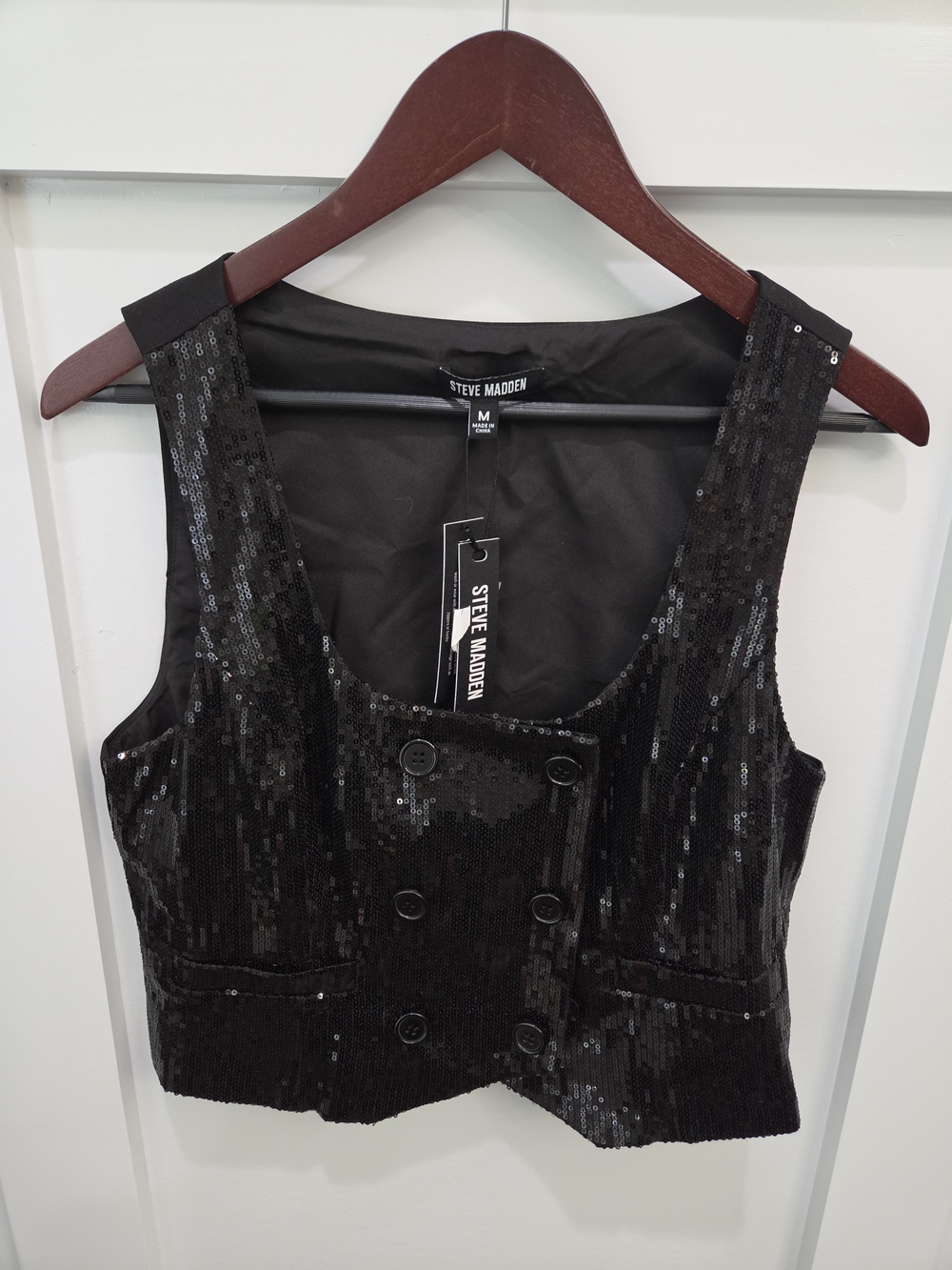 Steve Madden Black Sequin Cropped Vest